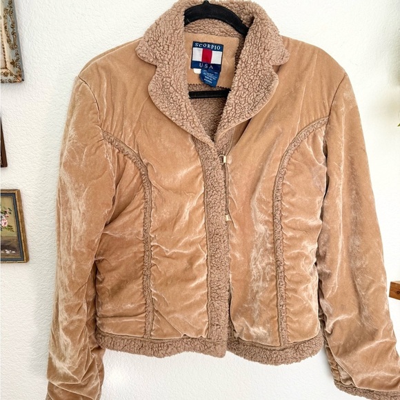 Vintage 90s Y2K Velvet Sherpa Shearling Jacket - Picture 1 of 7